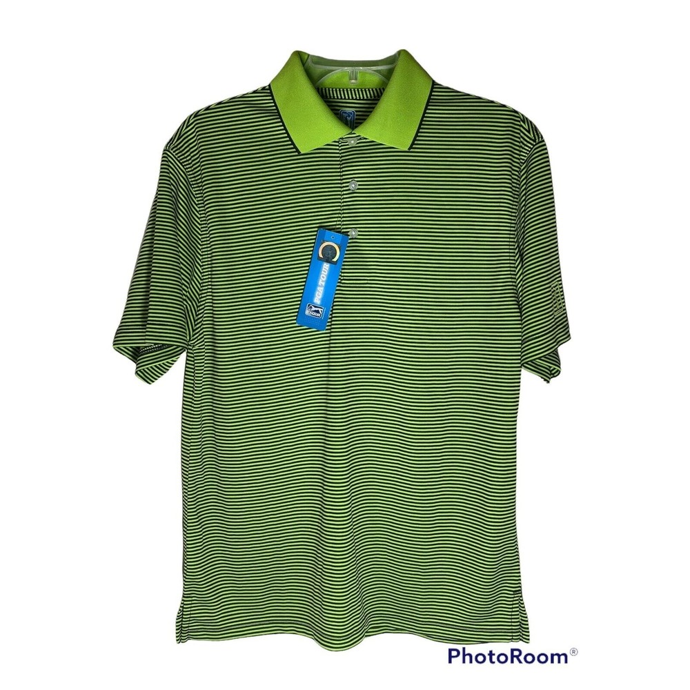 NWT Men's PGA Tour Short Sleeve Golf Shirt, Size Small, Lime Punch Colorway